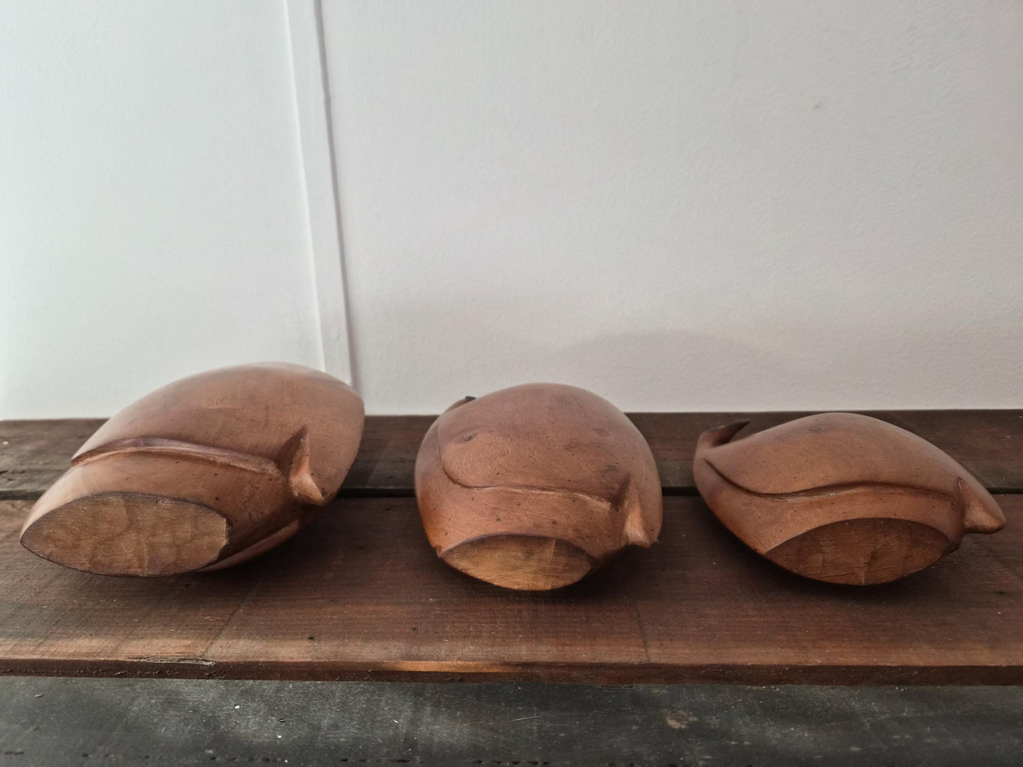 Retro Teak Wood Guinea Fowl Family
