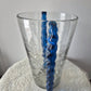 Blenko Crackle Glass Ribbed Handled Vase