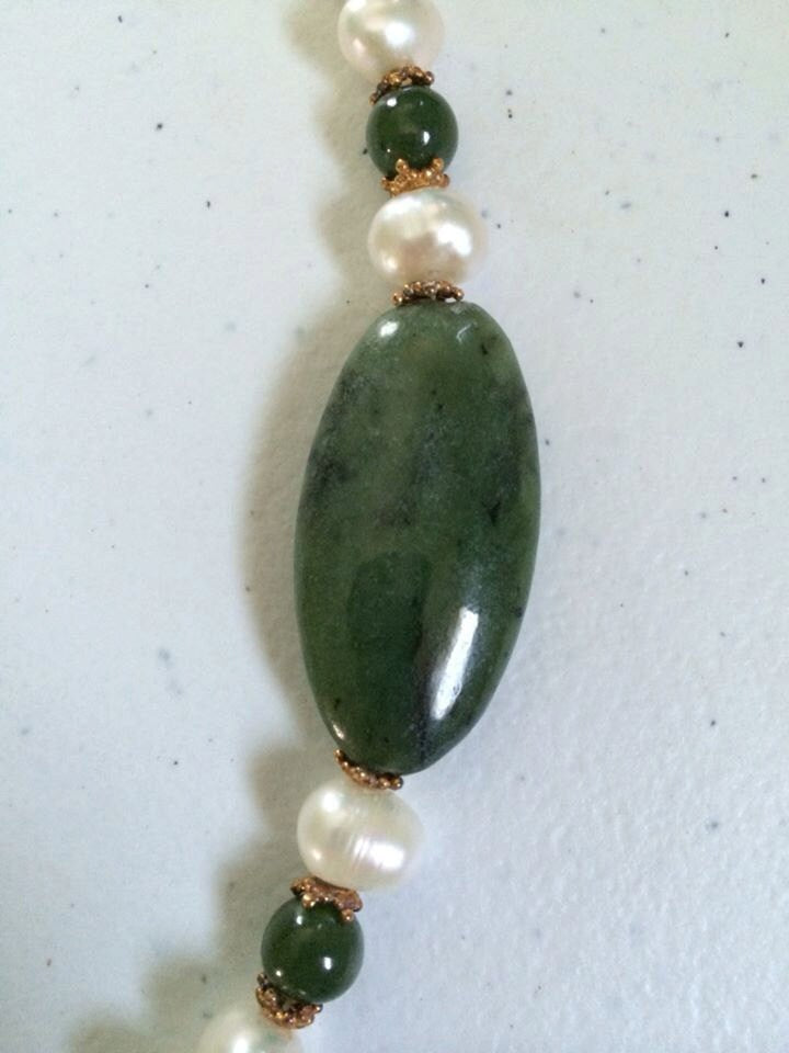 Pearls and Oval Jade Necklace
