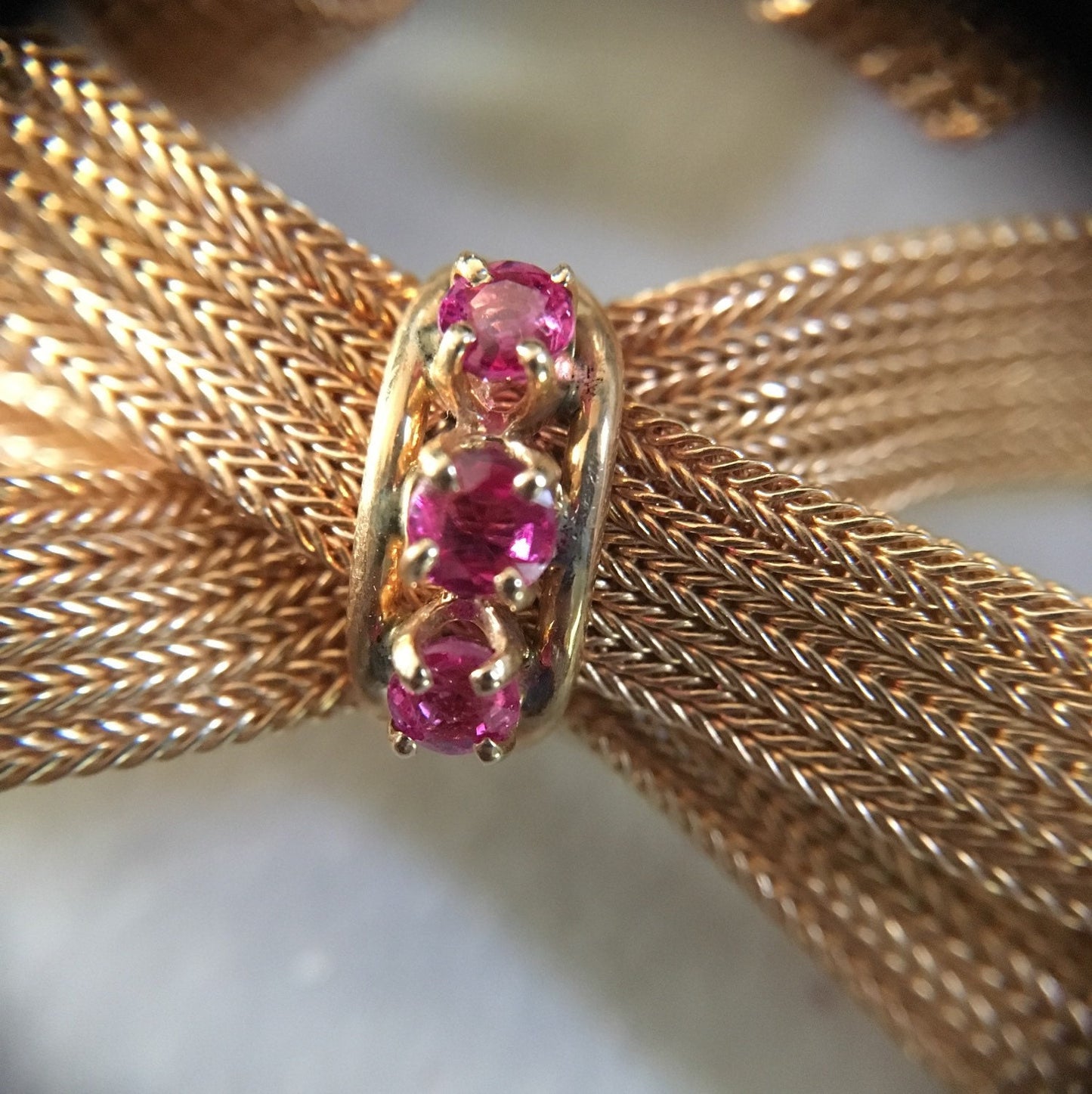 Estate Vintage Cellino 14K Yellow Gold and Pink Sapphire Bow Brooch w/Matching 14K Clip-On Earrings *In-Person pickup only*