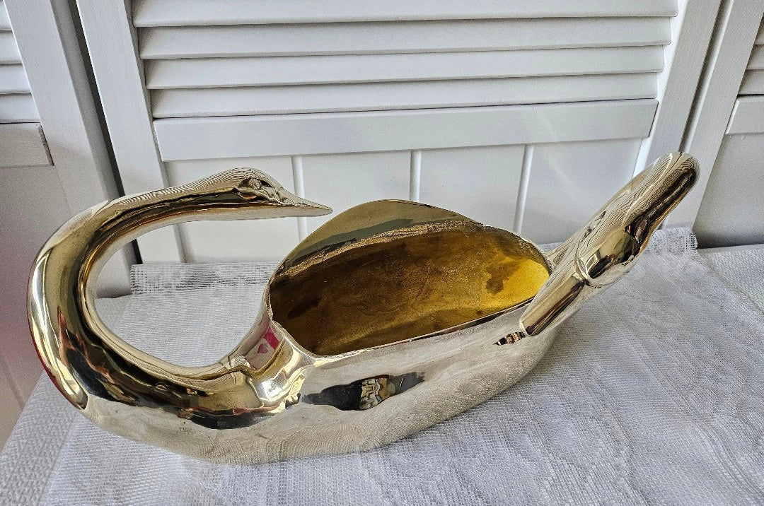 Brass Swans Decor Planter