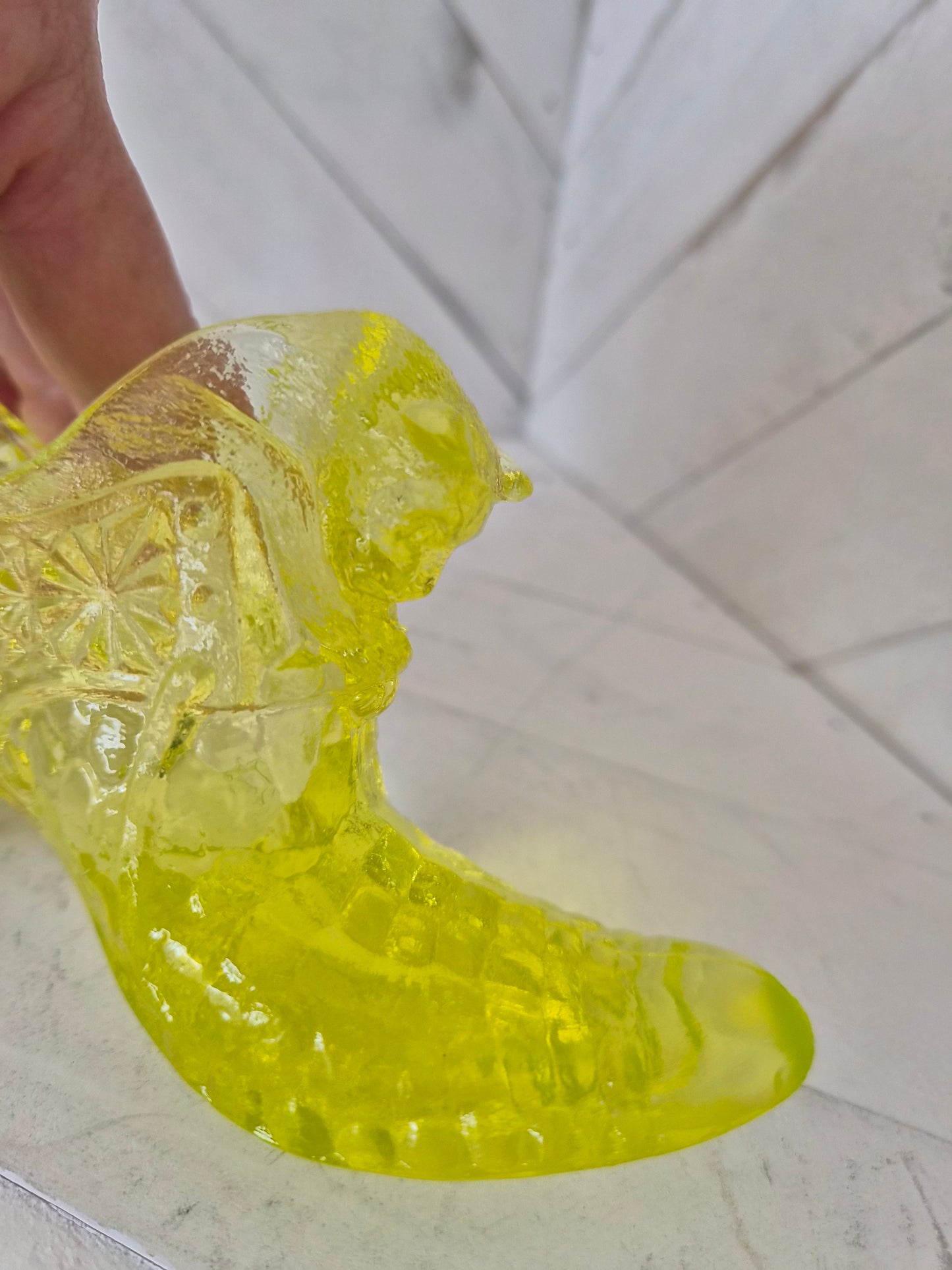 Fenton Yellow Uranium Glass Shoe