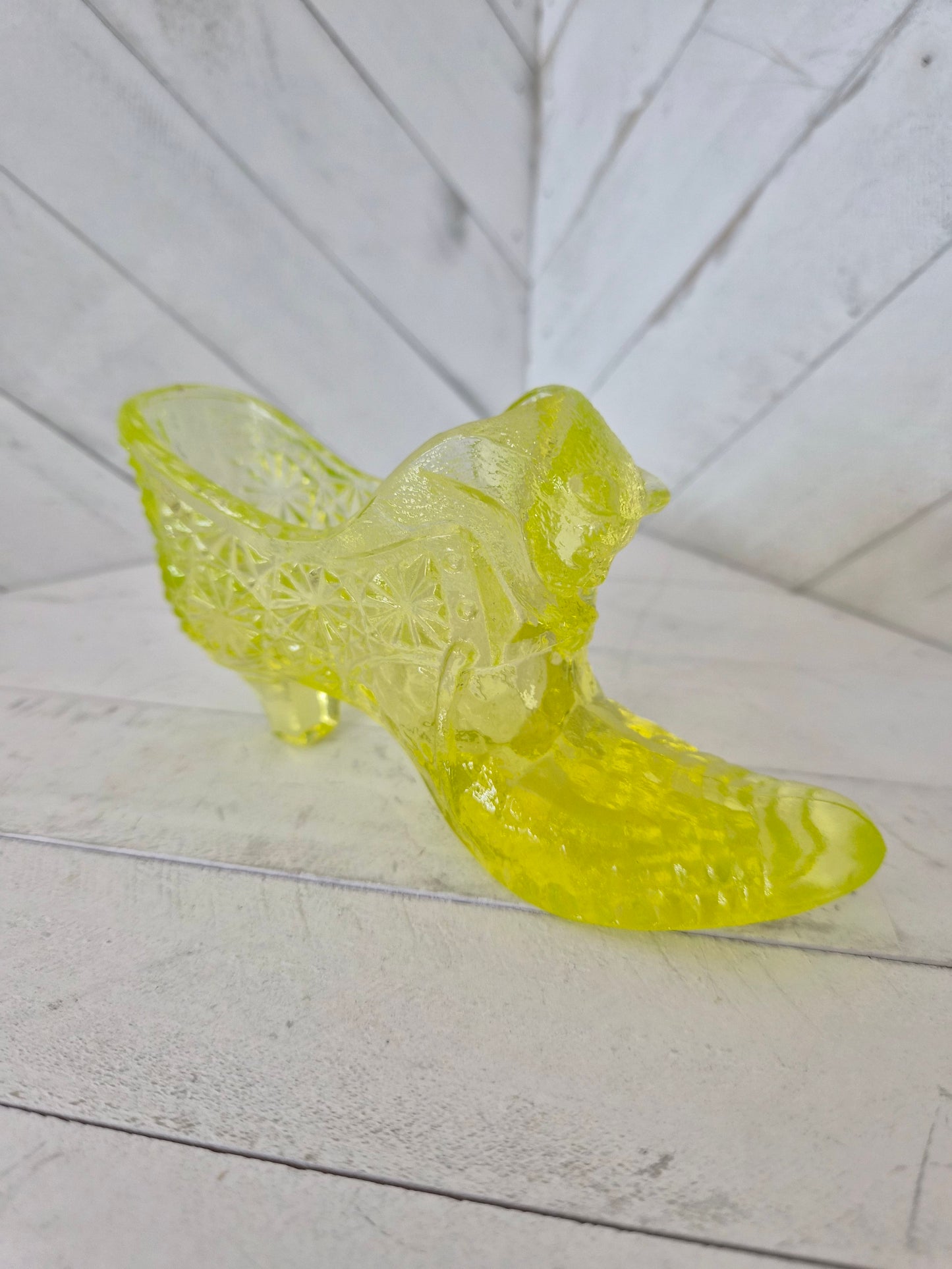 Fenton Yellow Uranium Glass Shoe