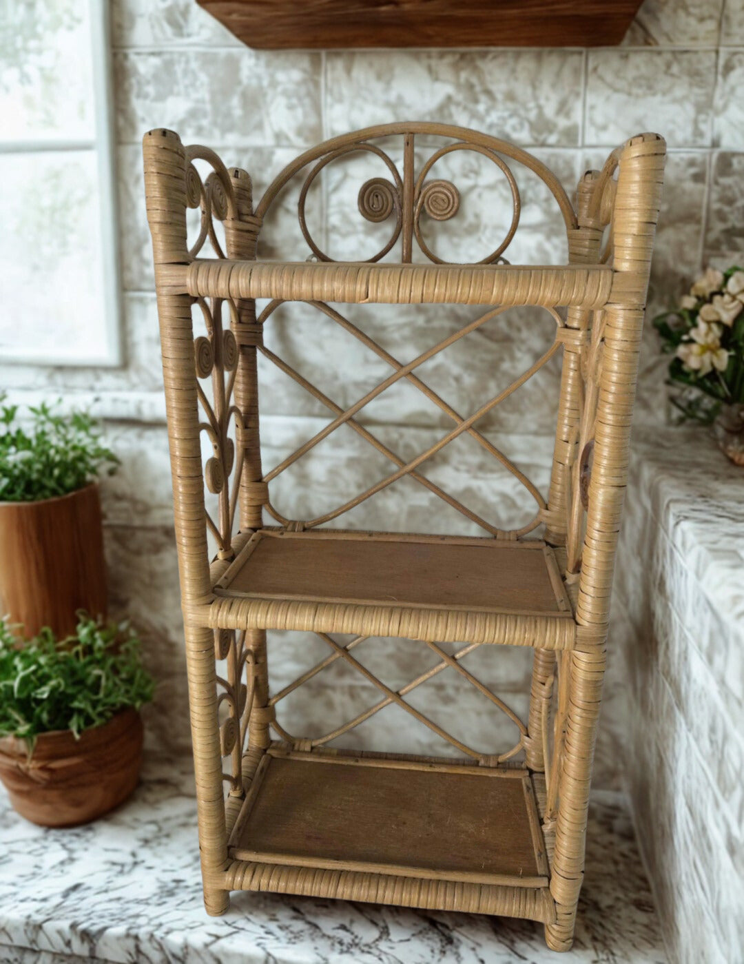 Vintage Rattan & Wicker Wall Shelf