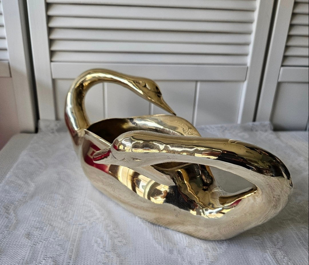 Brass Swans Decor Planter