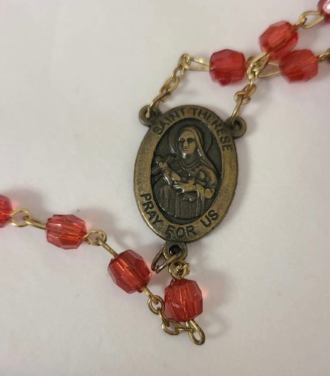 Vintage Red Fauceted Bead Rosary