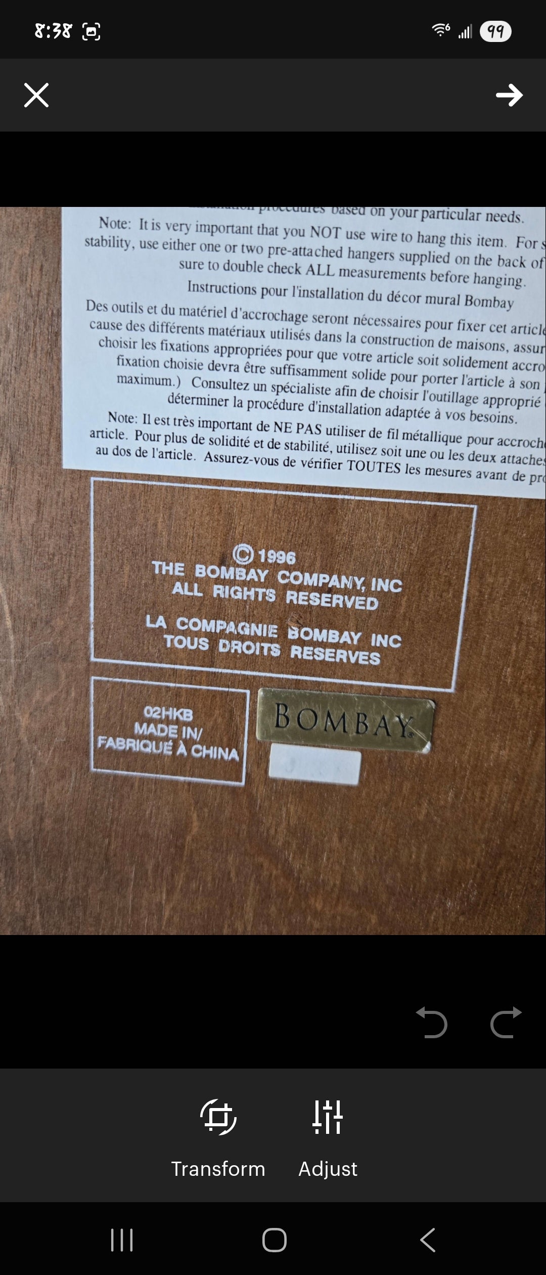 Bombay Wall Curio Display Case