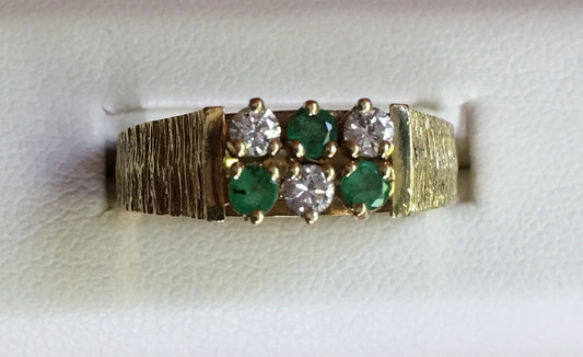 Vintage 18K Yellow Gold Emerald and Diamond Cocktail Ring
