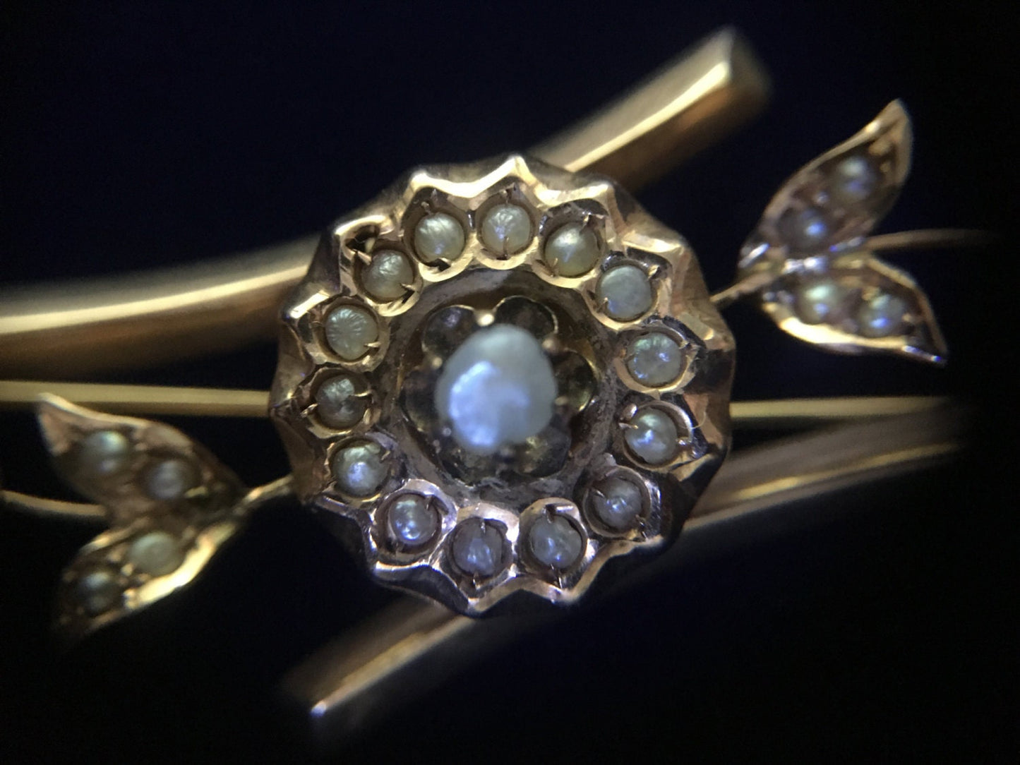 Antique, Victorian 18K Seed Pearl Flower/Leaf Design Brooch Pin - In-store pickup Only