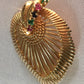 Estate, Vintage, 14K Yellow Gold Leaf Pin/Brooch/Enhancer with Emeralds, Rubies, and Sapphire