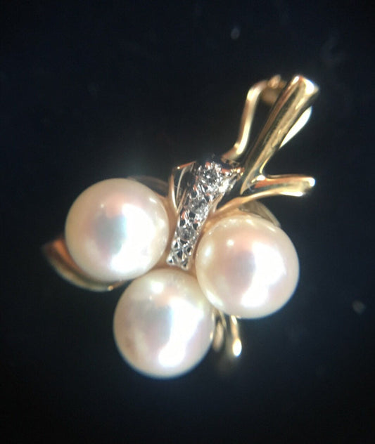 Cultured Pearl and Diamond Accent 14K Yellow Gold Pendant