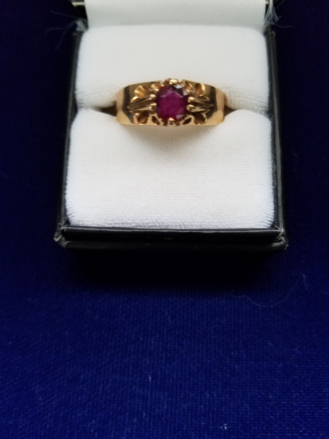 Estate Solitaire Ruby and 14K Yellow Gold Cocktail Ring