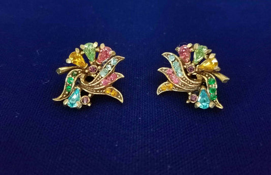 Vintage Hollycraft Multi-Color Rhinestone Earrings