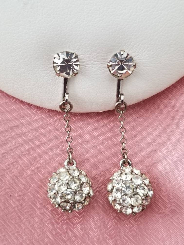 Vintage Rhinestone Drop Globe Earrings