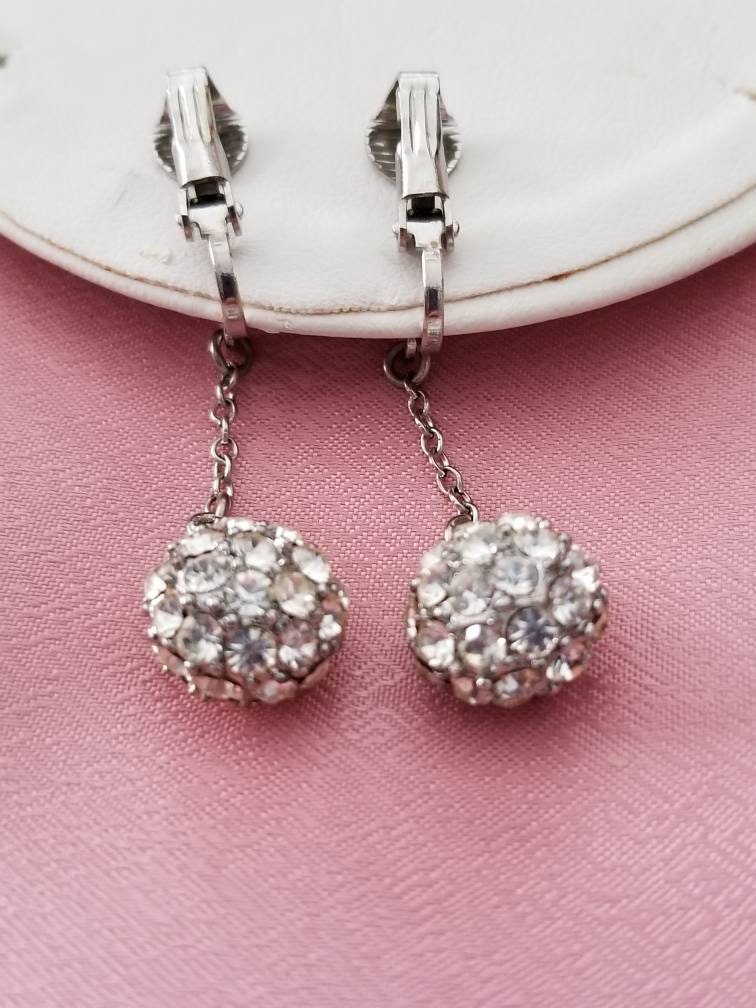 Vintage Rhinestone Drop Globe Earrings