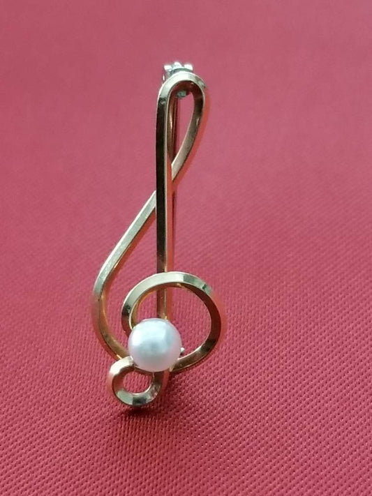 Krementz Pearl Music Clef Pin/Brooch