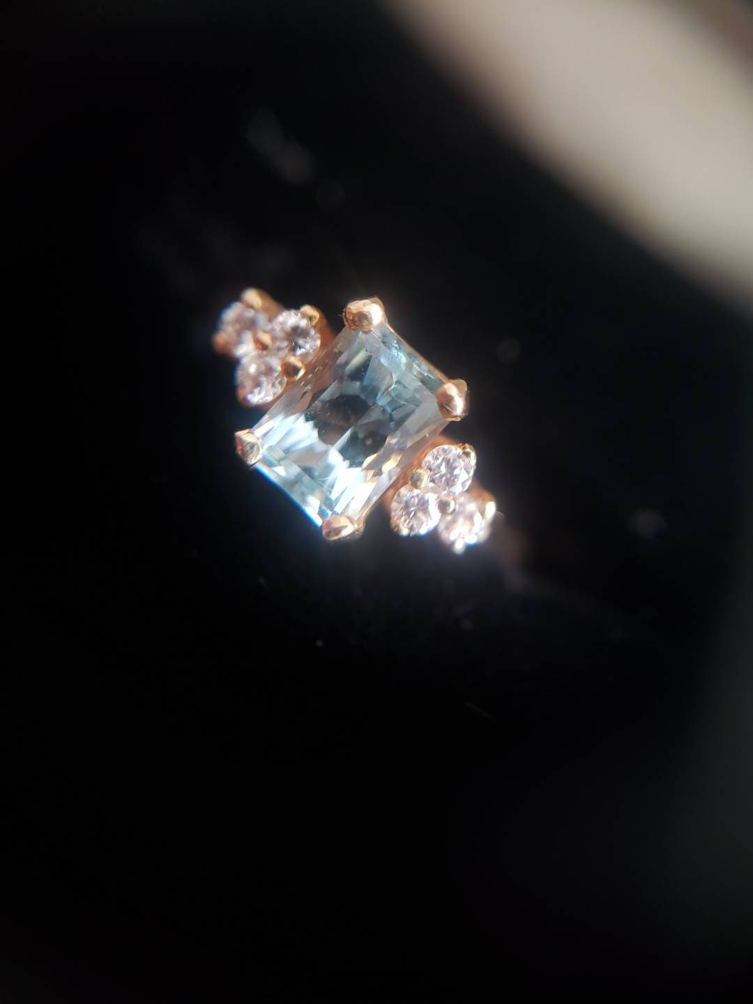 Estate Emerald Cut Genuine Aquamarine and Diamond Ring 14K -Local in-store pickup only.