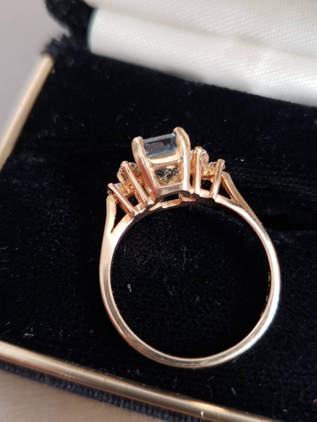 Estate Emerald Cut Genuine Aquamarine and Diamond Ring 14K -Local in-store pickup only.