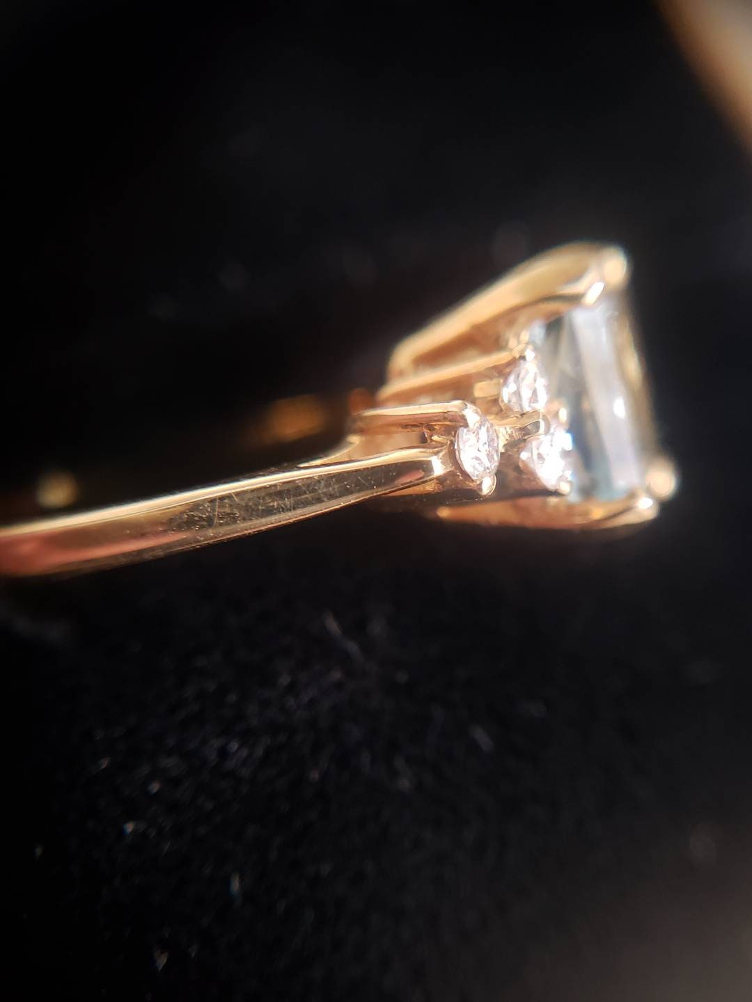 Estate Emerald Cut Genuine Aquamarine and Diamond Ring 14K -Local in-store pickup only.