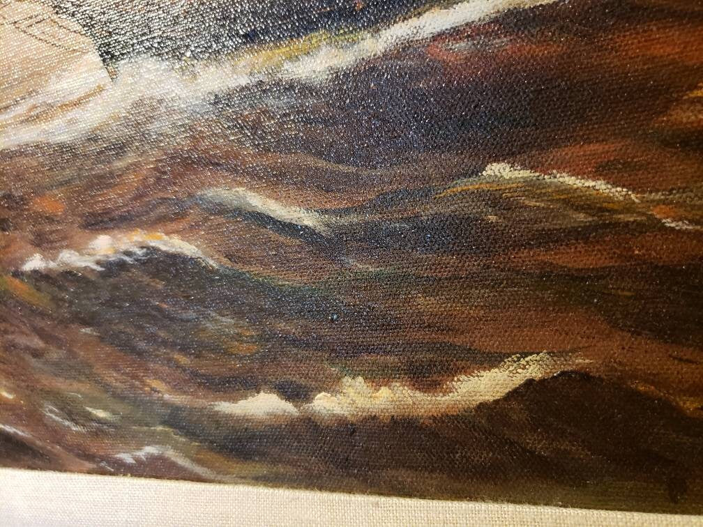 Vintage Schooner Oil Painting Signed