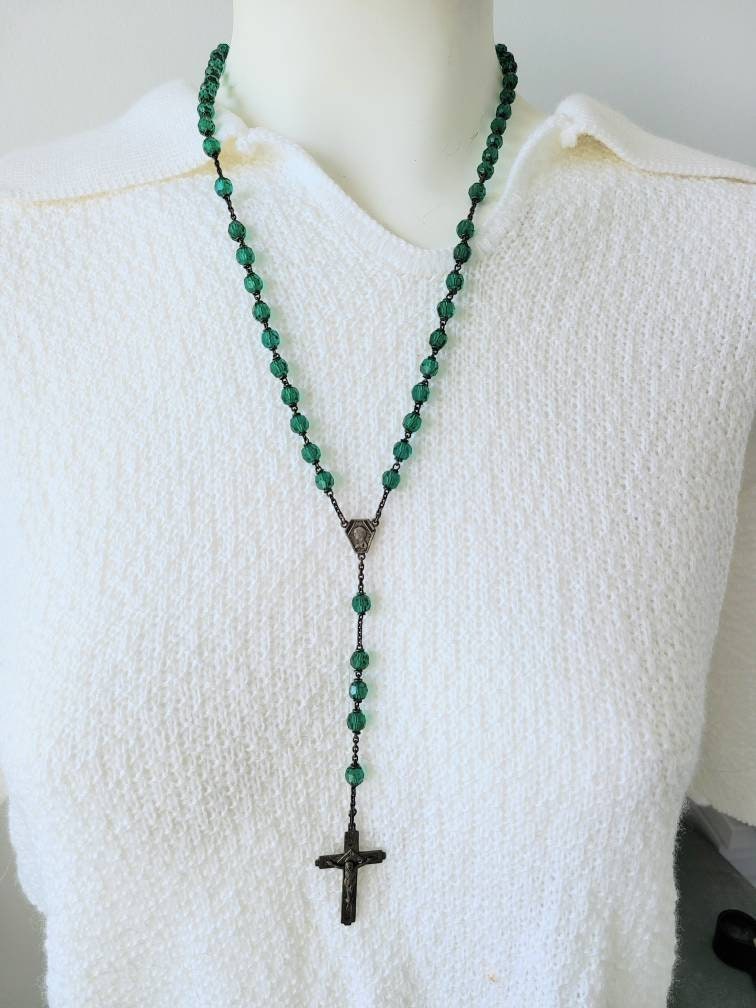 Antique Sterling Green Rosary