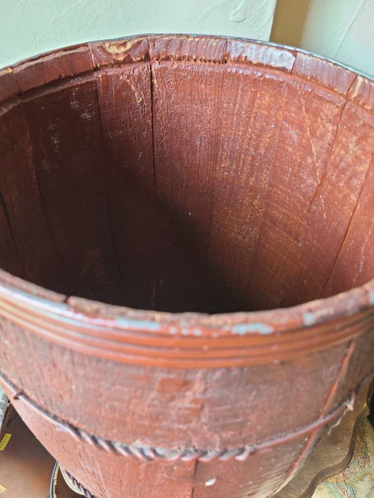 Vintage Painted Small Wood Barrel