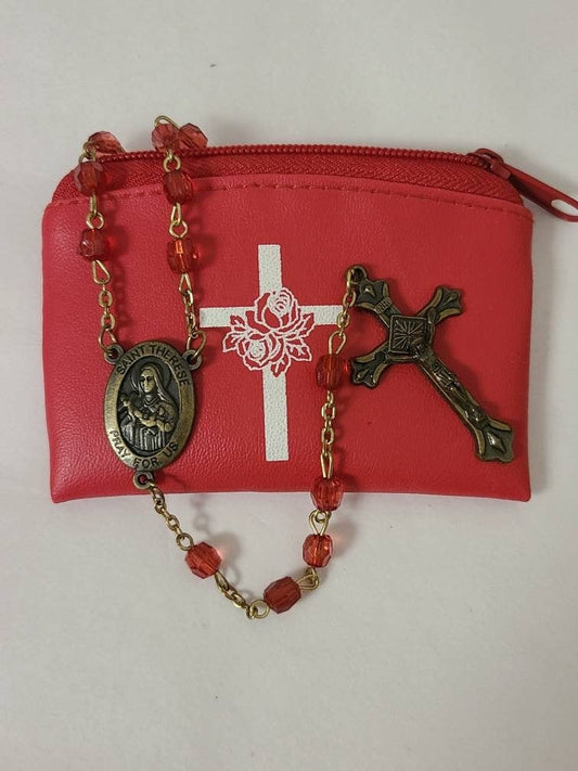 Vintage Red Fauceted Bead Rosary