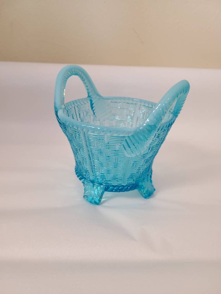 Northwood Blue Basket Vase