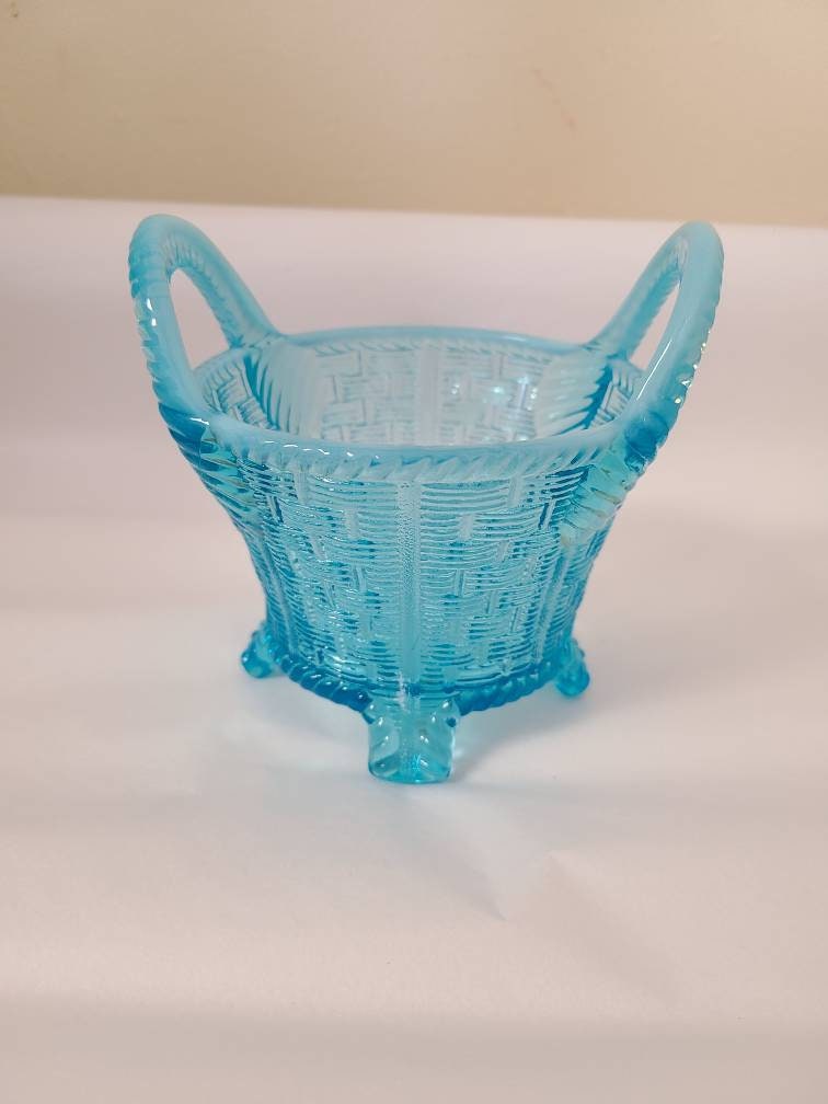 Northwood Blue Basket Vase