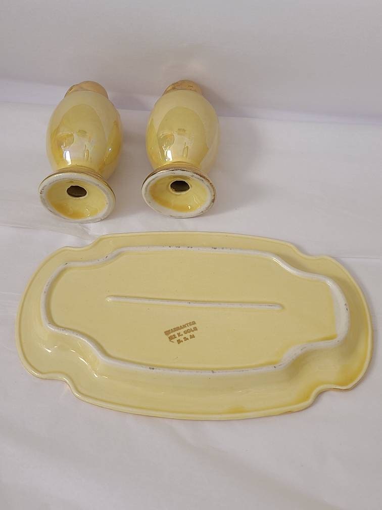 Luster Ware Yellow Salt Pepper and Dish