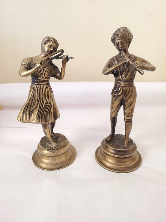 Vintage Bronze Girl and Boy Statue Figurines