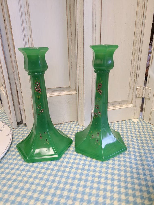 Northwood Translucent Uranium Green Candlestick Holders