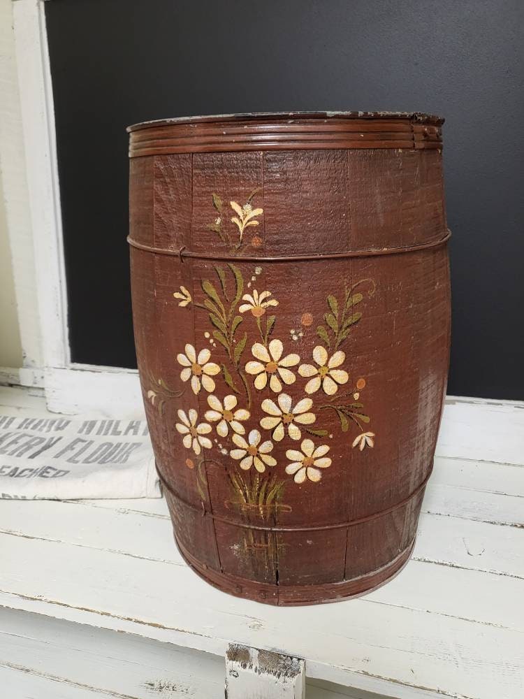 Vintage Painted Small Wood Barrel