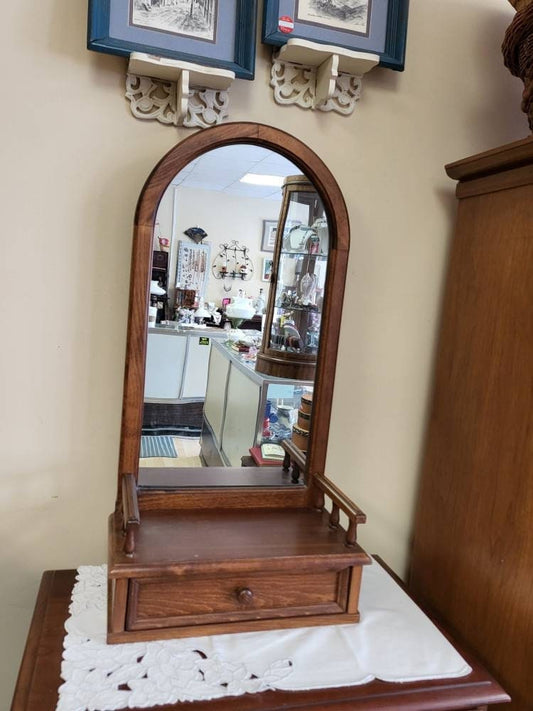 Vintage Wood Shaving Makeup Mirror