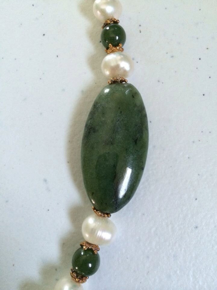 6mm Jade, Freshwater Pearl & Onyx Bead Necklace - Cariboo Jade & Gift Shop