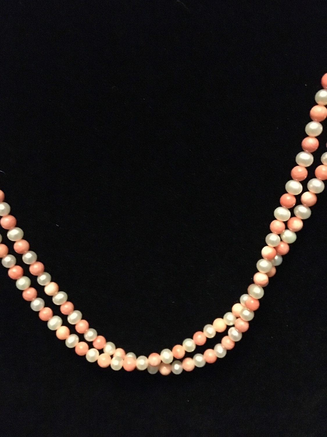 Vintage Genuine Freshwater Pearl and Coral Continuous or Double Strand Necklace w/Sterling Clasp
