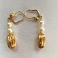 Vintage, Estate, 18K Yellow Gold Oval Drop and Pearl Leverback Earrings - 1960's