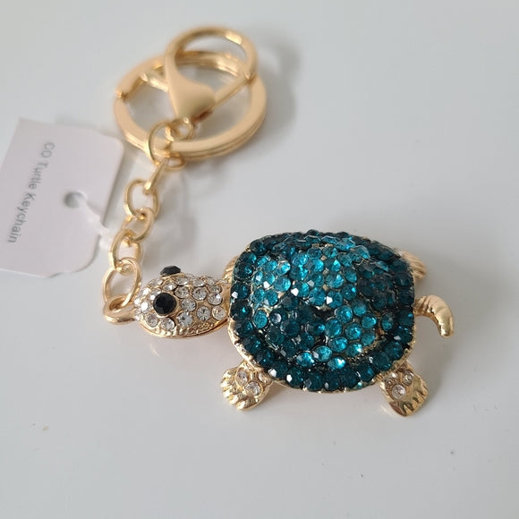 Blue Rhinestoned Turtle Key Fob